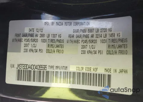 2013 Mazda Cx-9 Grand Touring from USA, damaged, VIN JM3TB3DA4D0406596